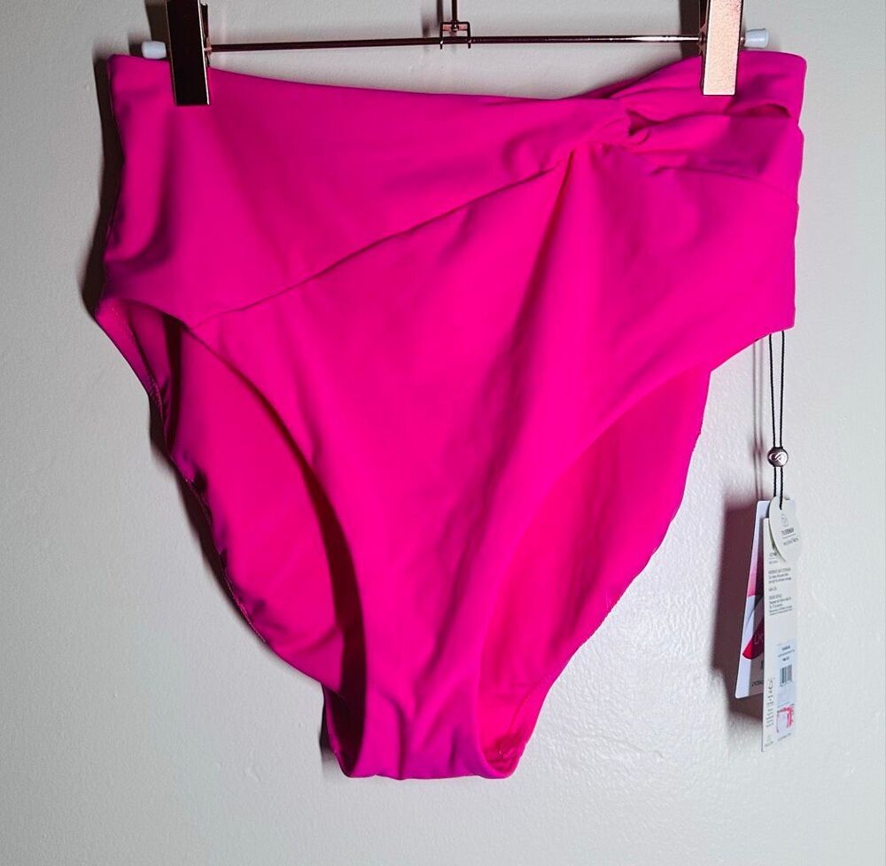 Calia Pink High Rise Side Twist Bikini Bottom Size Medium in Pink Heat